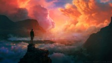Landscape water clouds sky mountains art sunset sun Custom Gaming Mat Desk picture