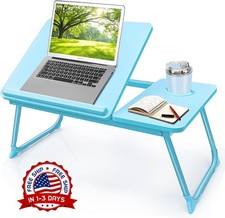 Mesa de cama plegable para portátiles y escritorio, mesa de cama con portavasos picture