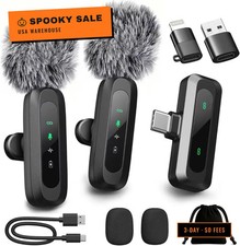 Upgraded 2 Pack Mini Clip on Microphone With LED Display, Wireless Lavalier Micr picture