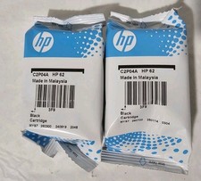 Brand New Sealed Set Of 2 Genuine HP 62 Black Ink Cartridge C2P04A picture