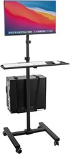 Rolling Computer Cart on Wheels, Mobile Desk Workstation with Monitor Mount for picture