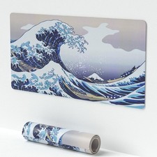 Large Japanese Sea Wave Mouse Pad, Blue Anime Desk Mat,Extended Non-Slip Keyb... picture