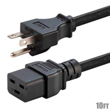 10FT 12AWG 3-Prong NEMA 6-20P to IEC 60320 C19 Heavy Duty Power Cord Cable Black picture