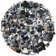 50 Pcs Dark Aesthetic Gothic Transparent Stickers,Black Rose Flower  picture