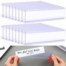 100pcs Wire Shelf Label Holders with 100pcs Paper Inserts 6in Lx1.25in Clear 4in picture