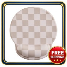 Mouse Pad with Gel Wrist Rest 9.5x8.5 inches Checkered Pattern Beige Khaki picture