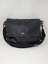 Vintage Fossil Black Leather Flap Large Crossbody Messenger Laptop Bag picture