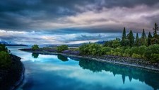 Landscape nature river clouds trees reflection Custom Gaming Mat Desk picture