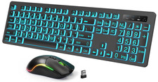 Large Print Wireless Keyboard and Mouse - 7 Colors Backlit Keyboard, Oversize Le picture