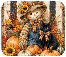 Fall Scarecrow Black Cat Mouse Pad Pumpkin Sunflower Autumn Desk Decor picture