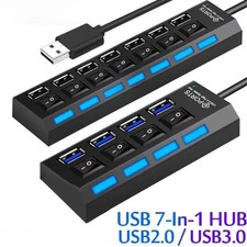 USB Hub Splitter Multiport Extension High Speed Cable On Off Switch LED Indicato picture
