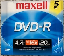 Maxell DVD-R 4.7gb discs in Jewel Cases. Factory Sealed 5 Pack picture