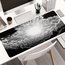 Large Black and White Radiant Sunburst Mouse Pad - Non-Slip Rubber Backing, Wa picture