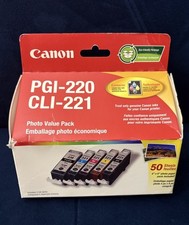 Canon PGI-220/CLI-221 2 Black and 3 Color Combo Ink Pack w/ Photo Paper New NIB picture