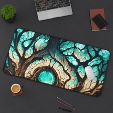 Diamond Teal Jewel Tree Gaming Mouse Pad XL Desk Mat Non-Slip Neoprene Fantasy picture