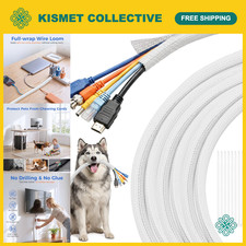 30ft Cable Sleeve Cord Protector - No Chew, Split-Braided PVC Wire Loom for Desk picture