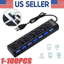 USB Hub 7 Port On/Off Switch High Speed Splitter AC Adapter Cable PC Laptop Lot picture