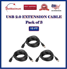 3-Pack – 15FT USB 2.0 Extension Cable A Male to A Female –High-Speed Cord Black picture
