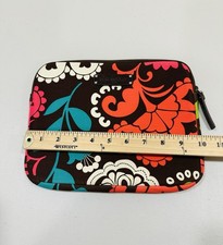 Vera Bradley Neoprene Zippered Tablet Sleeve Lola Brown Coral Lime Bag Flower picture