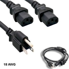 10x 10ft Black Power Splitter Cord NEMA5-15P to 2x IEC-60320 C13 18AWG 10A/125V picture