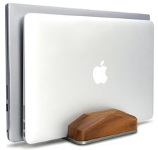 Black Walnut DualSlot Adjustable Vertical Laptop Desktop Stand Dock picture