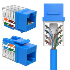 Cat6 Keystone Ethernet Wall Jacks 45 Degree Blue 5 Pack Supports Up to 10Gbps picture