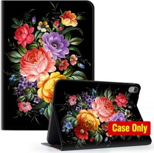 Case for iPad 11th Gen, iPad 10th Gen - Black Floral Design, Shockproof picture