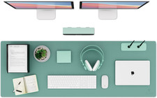 Extra Large Leather Desk Mat, Waterproof Mouse Pad 47.2x17 Inches Green Office picture