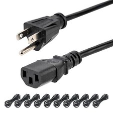 Computer Power Cord, 10 Pack, 10ft, NEMA 5-15P to C13, 10A, Black picture