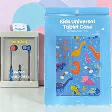 Heyday Wired Earbuds & Kids Universal Tablet Case With Dinosaur Design Fits 7-11 picture