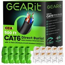 GEARit Cat 6 Outdoor Cable 500 Ft Bulk, Direct Burial, 10 500 Feet, Black picture