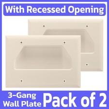 2 Pack Recessed Pass-Through Wall Plate 3 Gang Low Voltage Cable Hole Faceplate picture