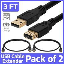 2 Pack USB Extension Cable 3FT USB Cable Extender Cord SuperSpeed USB 3.0 Black picture