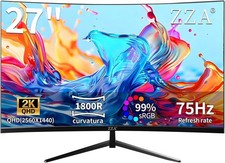 ZZA 27 Inch 2K QHD Curved PC Gaming Monitor 1440p 75Hz Display HDMI DP Tilt VESA picture