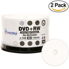 100 Smartbuy DVD+RW 4x 4.7GB White Inkjet Hub Printable Rewritable DVD Disc picture