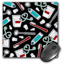 3dRose Cute Dentist Dental Hygienist Print Black MousePad picture