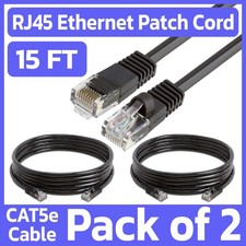 2 Pack Cat5e Cable Black 15FT Ethernet Patch Cord Lan Network Internet Wire RJ45 picture