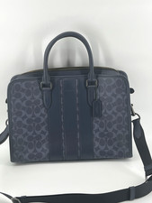 Coach Signature Canvas Laptop Briefcase Navy Blue Adjustable Strap F67766 picture
