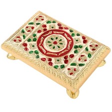 Handcrafted Multicolor Wooden Pooja Chowki | Traditional Puja Platform for Home picture