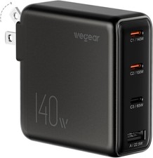 wegear 140W USB-C Charger for Laptop, Slim 4-Port PD 3.1 GaN Block-Black picture