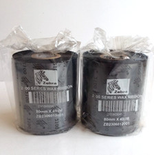 2 Rolls Genuine Zebra 2100 Series Wax Ribbons 80mm x 450m 02100BK08045 NEW picture