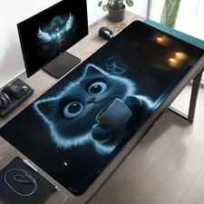 1 Large-sized E-sports Gaming Mouse Pad Featuring a Cute Cat Holding a Coffee picture