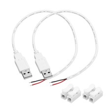2Pcs USB Plug Pigtail, 0.3 M/1 ft Male 22 AWG 5V 3A with Wire Connector, White picture