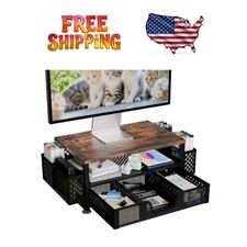 Compact 2-Tier Monitor Riser with Built-In Drawer & Pen Holder - 33 lbs Support picture