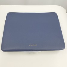 Comfyable Navy Blue Faux Leather 13 inch Laptop Sleeve Zipper Case Minimalist picture