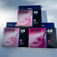 Set of 3 Epson 48 Light Magenta, Magenta Ink Cartridge EXP 01/2022 T048620, T048 picture