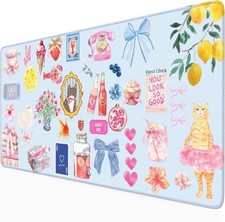 Cute Blue Desk Mat Kawaii Cat Pad Vintage Large XXL Mousepad Computer Keyboar... picture
