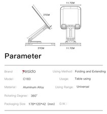 360° Rotating Foldable Stand for Tablet Phone, Black picture