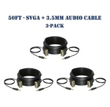50FT SVGA Video Cable + 3.5mm Audio Aux Jack M/M PC Display Monitor Cord- 3-Pack picture
