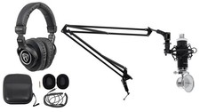 Rockville Podcast Interview Microphone w Podcasting Stand Boom Arm + Headphones picture